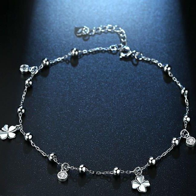 Lắc Chân Mạ Bạc 2022 Họa Tiết Cỏ Bốn Lá Thời Trang Cho Nữ Valenti