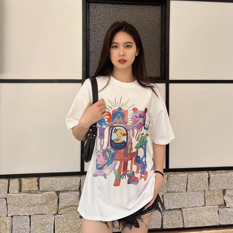 Áo thun NRVP 100% cotton ngắn tay dáng rộng phong cách Hàn Quốc dành cho nữ