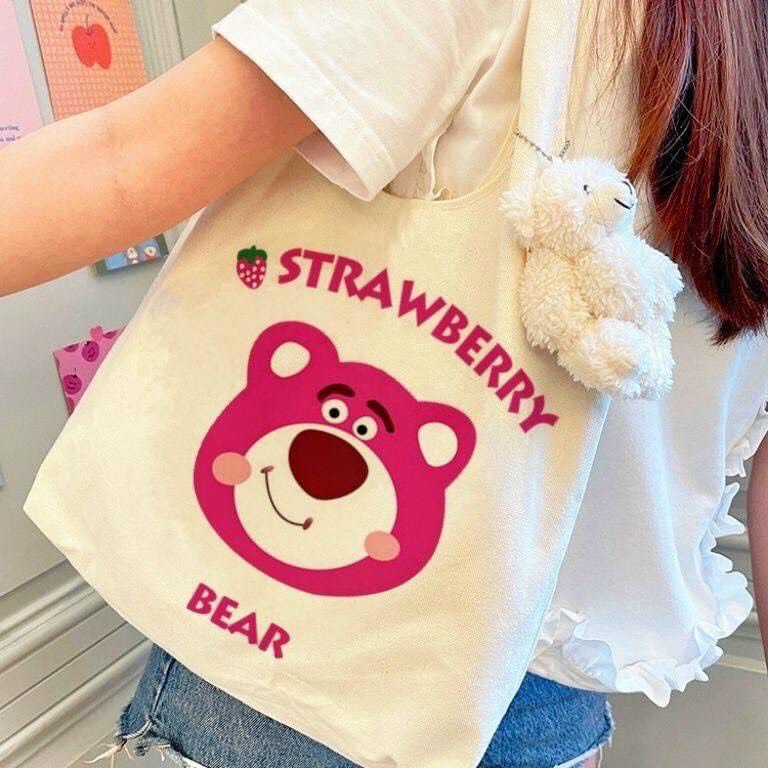Túi Tote Vải Canvas Gấu Dâu Đáng Yêu Phong Cách Hàn Quốc MTT0334