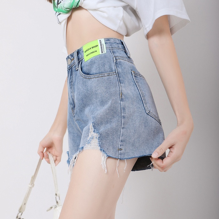 Quần Short denim Lưng Cao Ống Rộng Thời Trang Hàn Quốc Cho Nữ