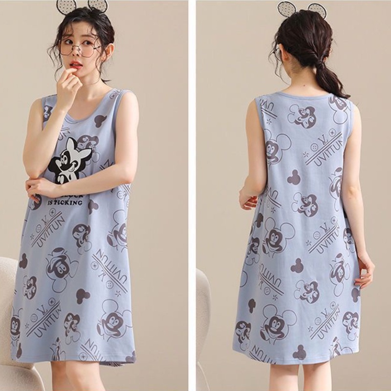 Bộ Đồ Ngủ Mỏng Dáng Rộng Cỡ Lớn In Hoạt Hình Dễ Thương Cho Bạn Gái