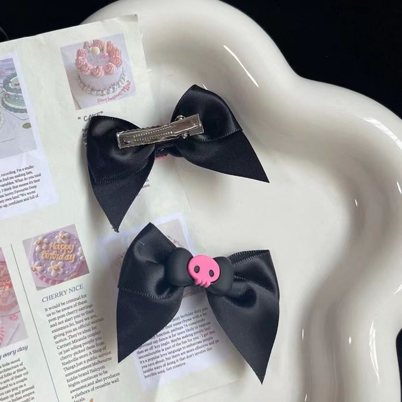 Set 1-3 Kẹp Tóc Nơ Màu Hồng Trơn Dễ Thương Phong Cách Lolita