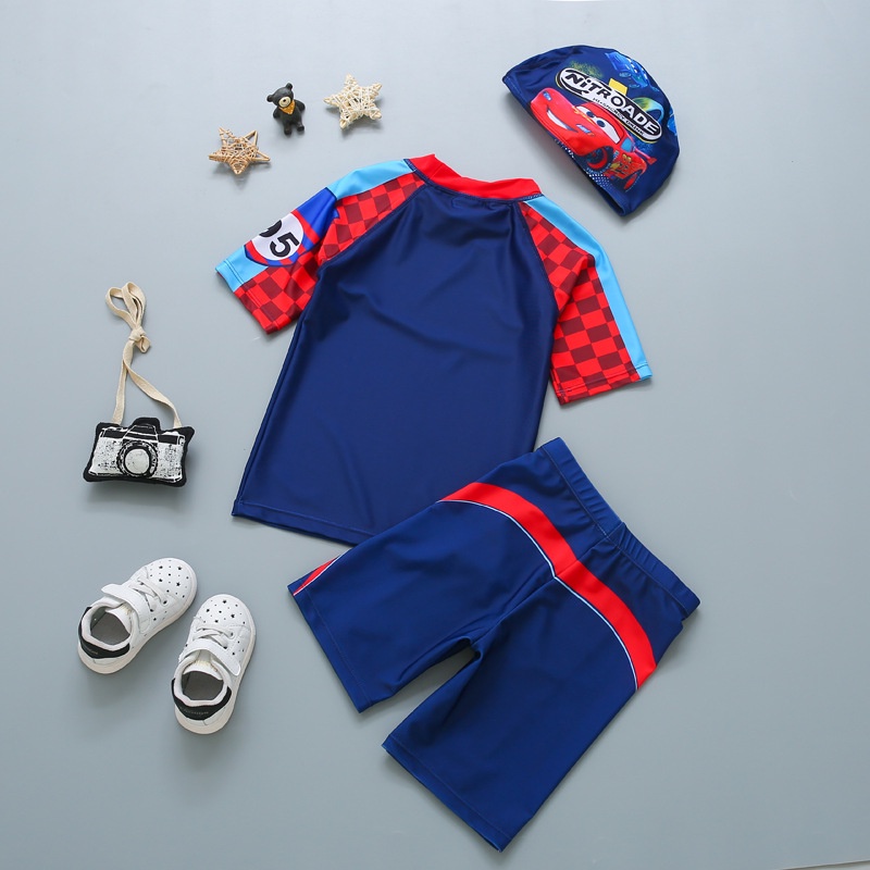 Bộ Đồ Bơi 3 Món Tay Ngắn In Hoạt Hình 95 MC Queen Kèm Nón Dành Cho Bé Trai