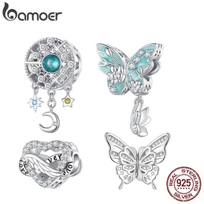 Bamoer Vòng Tay Chuỗi Hạt DIY Màu Bạc Hình Bướm Và Dreamcatcher