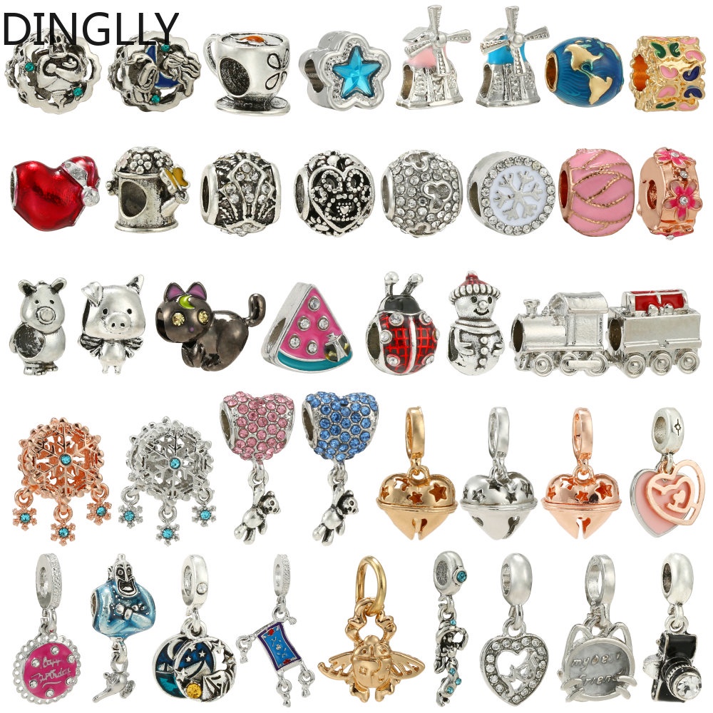 Hạt Charm Màu Bạc Hình Trái Tim / Kỳ Lân / Mèo Nhiều Màu Sắc Dùng Làm Trang Sức DIY