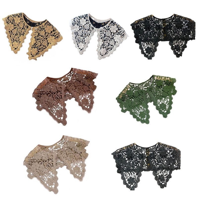 Khăn Choàng Ren Rỗng Thêu Hoa Đính Nút Ngọc Trai Ngọt Ngào Có Thể Tháo Rời Cho Nữ