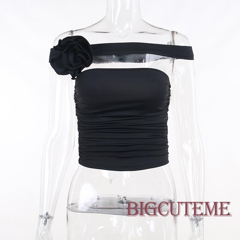 Áo Croptop Trễ Vai Không Tay Màu Trơn Kèm Khăn Choàng In Hoa Thời Trang Mùa Hè Cho Nữ