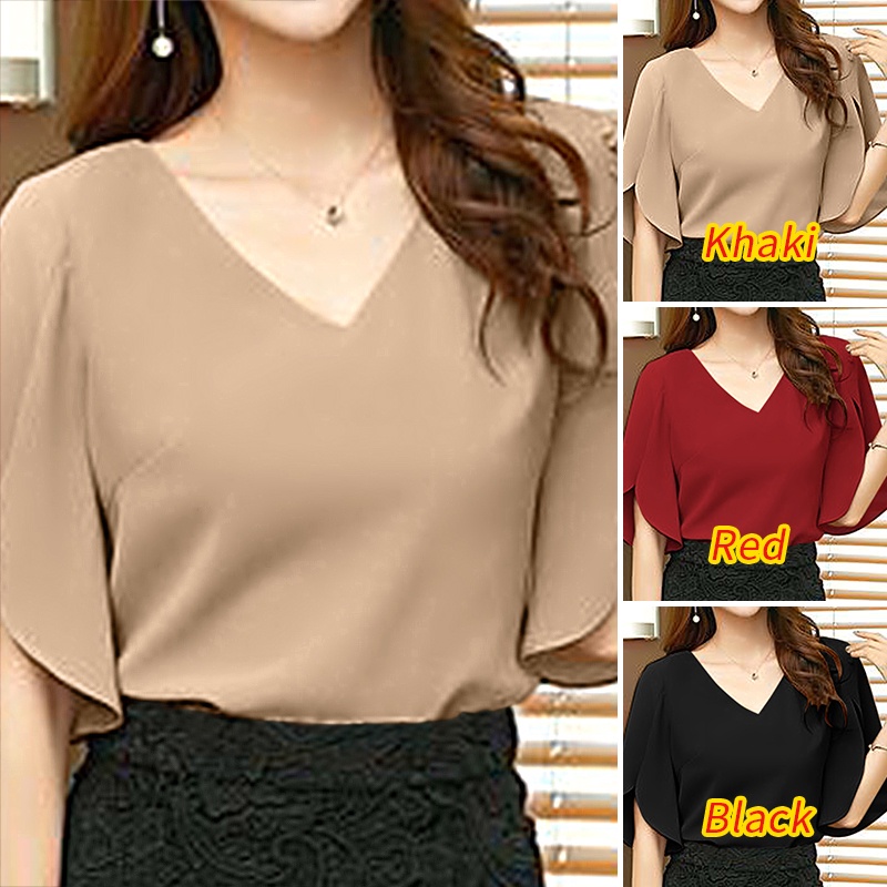 ZANZEA Women Korean Commuting Flare Half Sleeve V Neck Plain Blouse