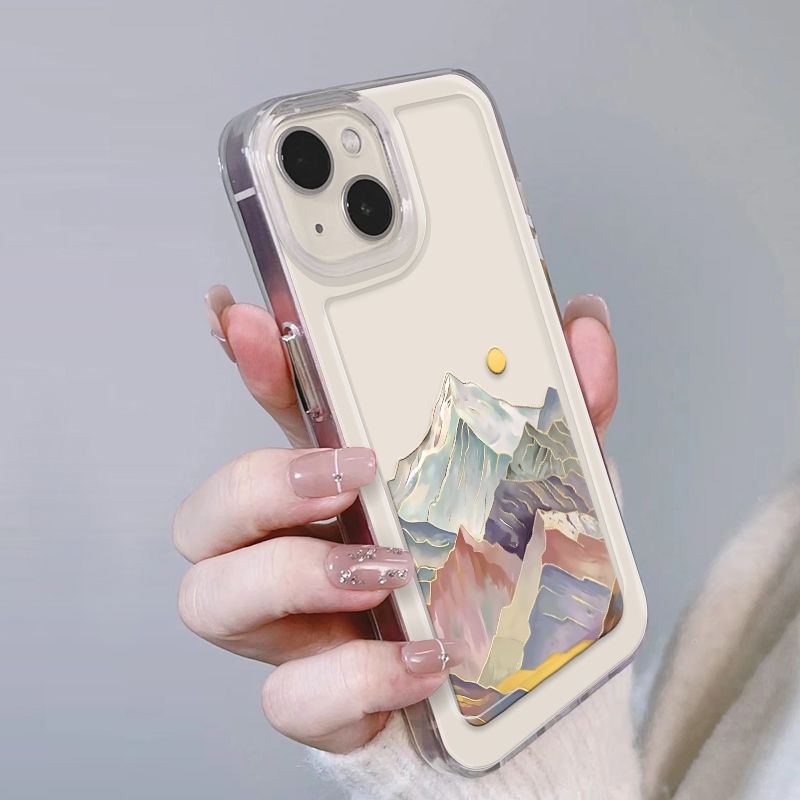 ✅Ốp Điện Thoại Mềm Chống Sốc Họa Tiết Núi Tuyết Đầy Màu Sắc Cho iPhone14promax 13 / 12 / 11 xr / xs 78p 7I2F