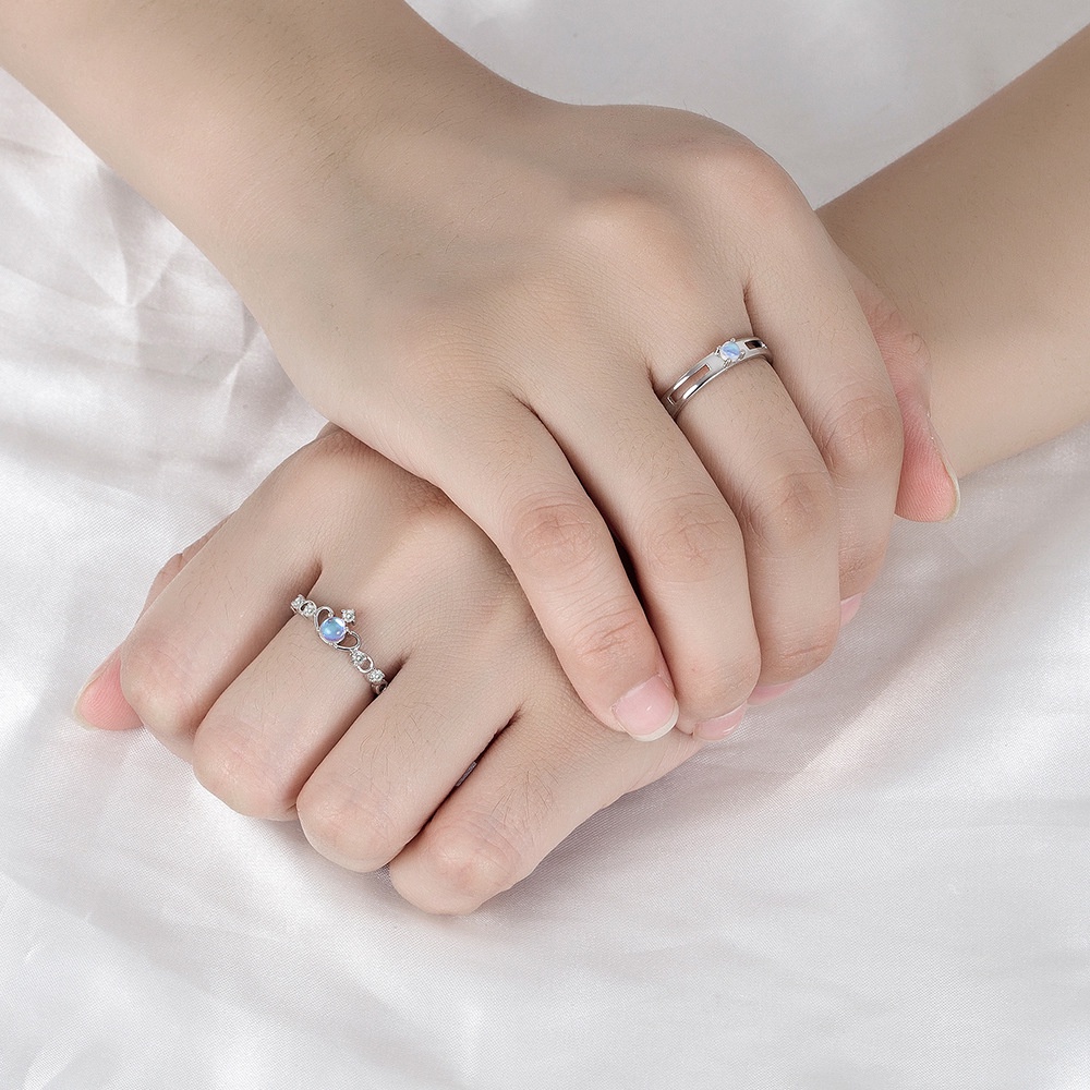 Nhẫn Hở Mạ Bạc 925 Đính Đá Mặt Trăng / Biểu Cảm Lãng Mạn Thời Trang Cho Cặp Đôi