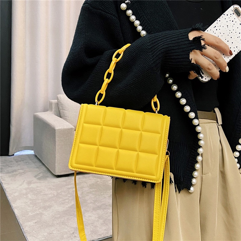 MISCHA Túi Đeo Vai Hình Vuông Màu Trơn Phối Dây Đeo Sợi Xích Thời Trang Cho Nữ