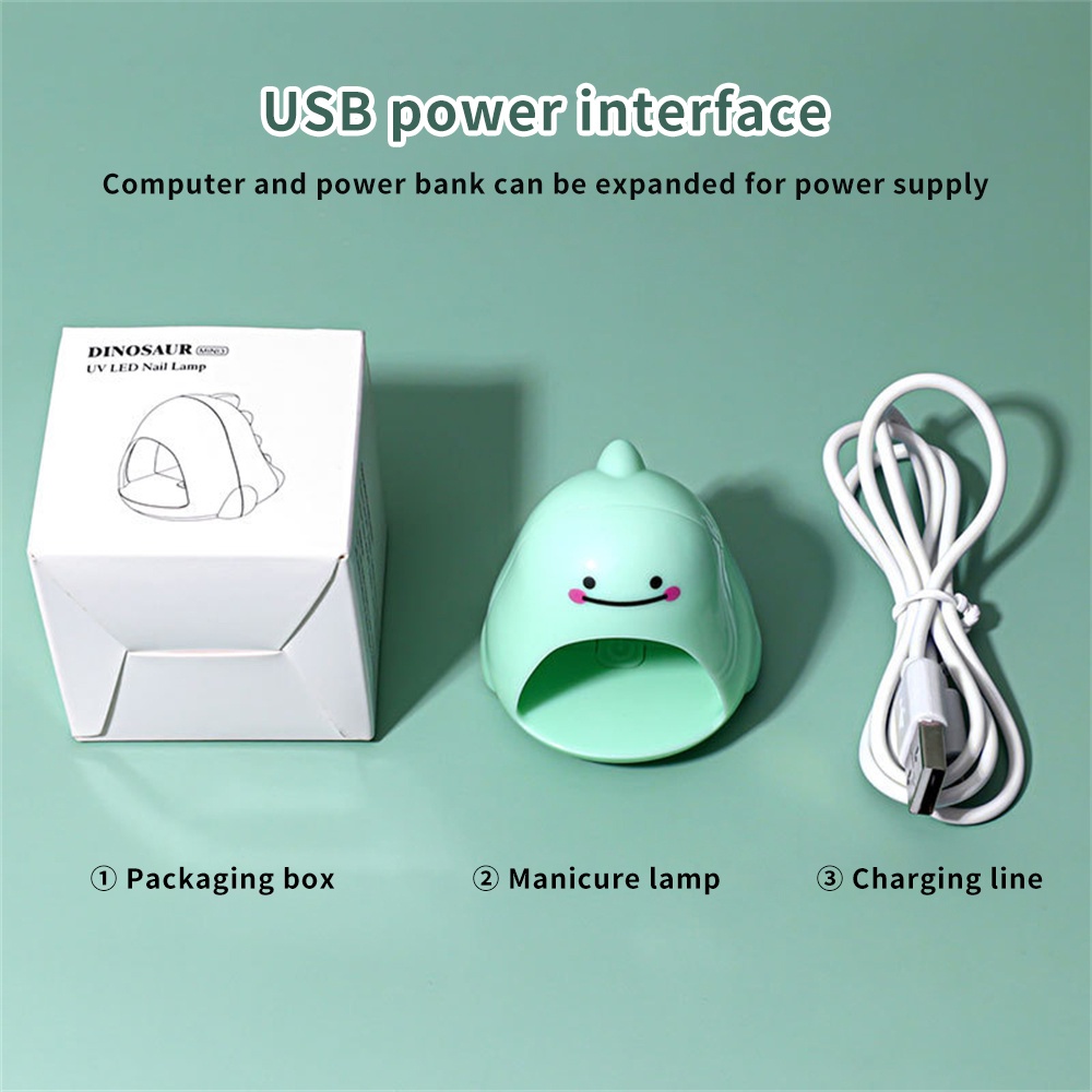 Đèn hong khô móng tay ANNIES nhỏ nhanh chóng cắm USB tiết kiệm năng lượng/ độ bền cao hình khủng long màu hồng/ xanh lá