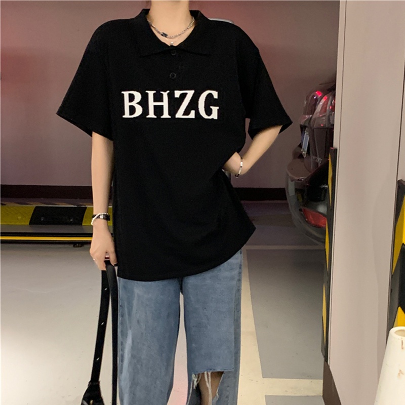 IELGY Áo polo Dệt Kim Tay Ngắn Dáng Rộng Thời Trang Cho Nữ