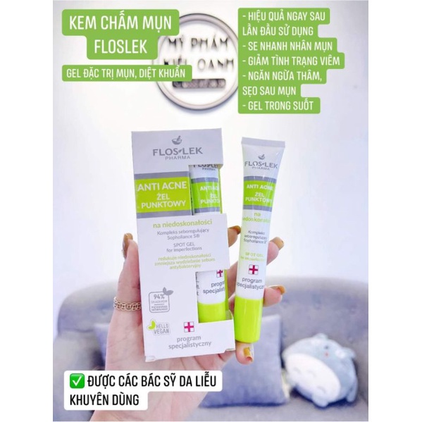 Gel chấm mụn Floslek Anti Acne Bacterial Intense 20g