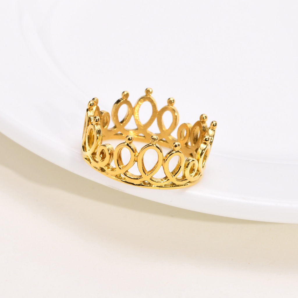 Nhẫn Vnox Mạ Vàng 14K Hình Vương Miện Phong Cách Vintage Cho Nữ