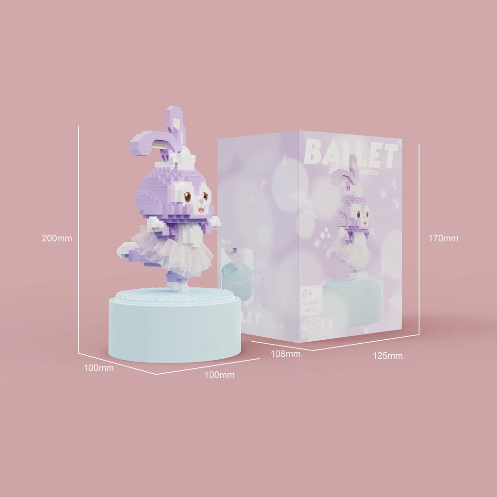 Bộ Đồ Chơi Lắp Ráp Hình Chú Thỏ Múa Ba Lê Xoay Được