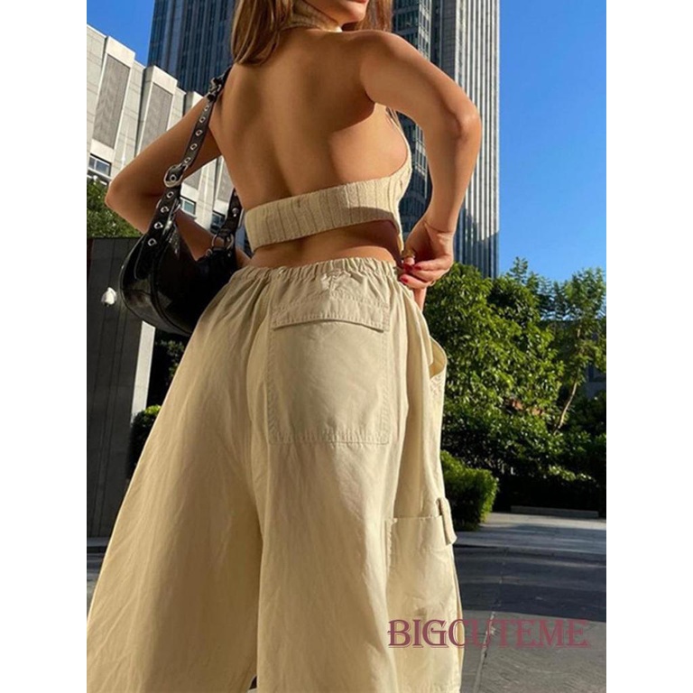 [] - Áo Vest Dệt Kim Màu Trơn Cổ Cao Không Tay Xẻ Tà Phía Trước Viền Kim Loại Cho Nữ