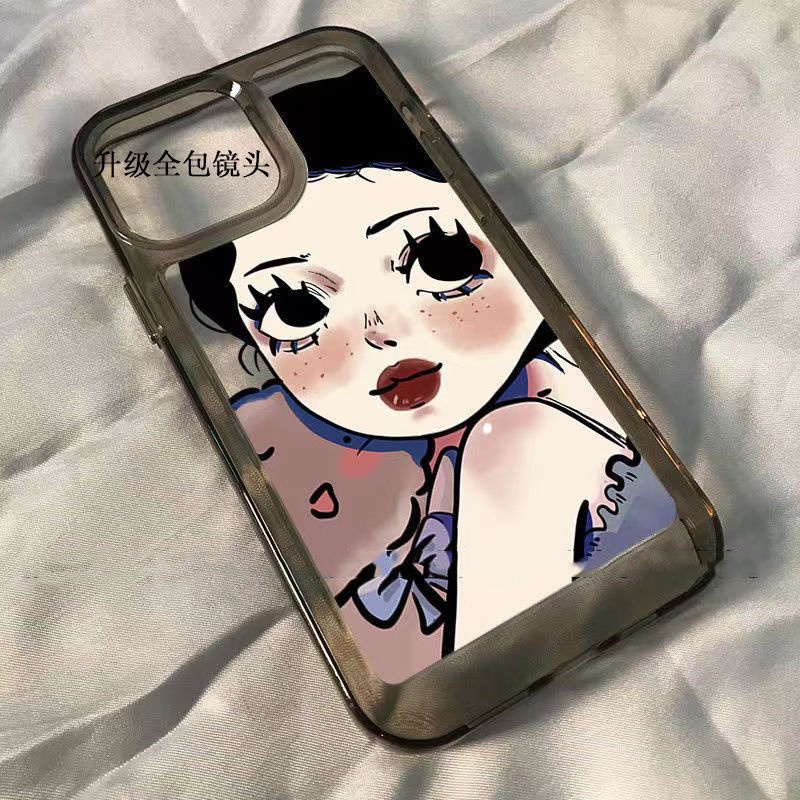 ✅Ốp Điện Thoại Mềm Họa Tiết Cô Gái Mắt To Dễ Thương Cho iPhone 14 13Promax 12Pro 11 X Xr Y6SK