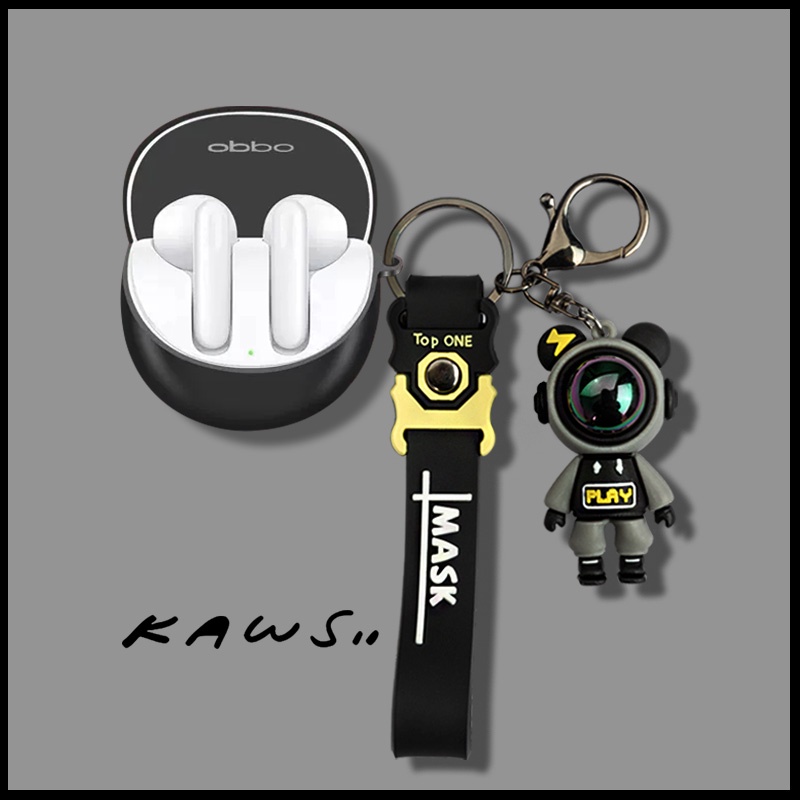 Vỏ Bảo Vệ Hộp Sạc Tai nghe không dây Oppo enco air 3 / air 2 pro Bằng Silicon Màu Trơn Kèm Móc Treo Hoạt Hình Dễ Thương