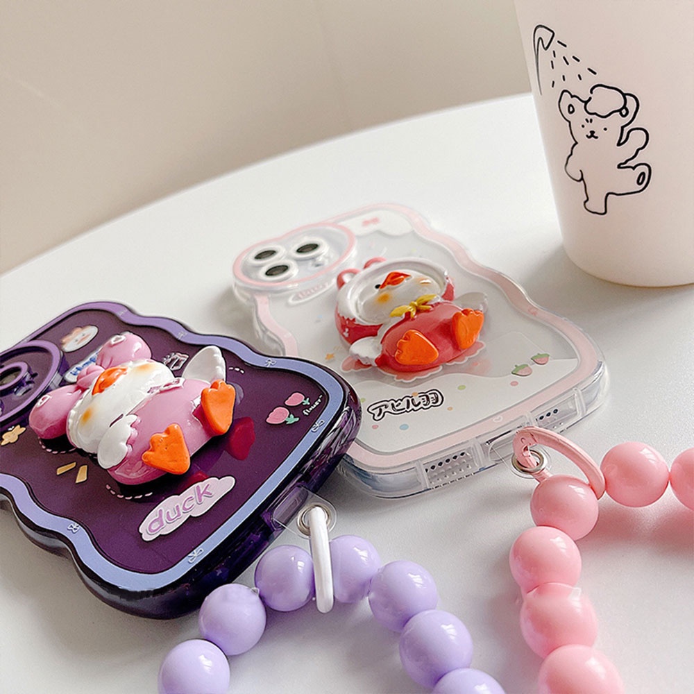 Ốp Điện Thoại TPU Dẻo Họa Tiết Chú Vịt 3D Dễ Thương Chống Sốc Kèm Vòng Đeo Tay Cho IPhone 11 12 13 14 Pro Max 14 Plus
