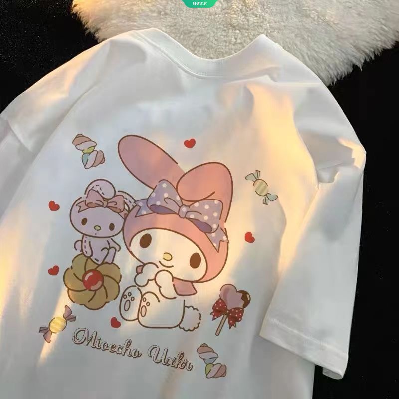 Áo Thun Cotton Tay Ngắn Dáng Rộng In Hoạt Hình Sanrio Melody Kiểu Nhật Hàn Thời Trang 2023 Cho Nữ