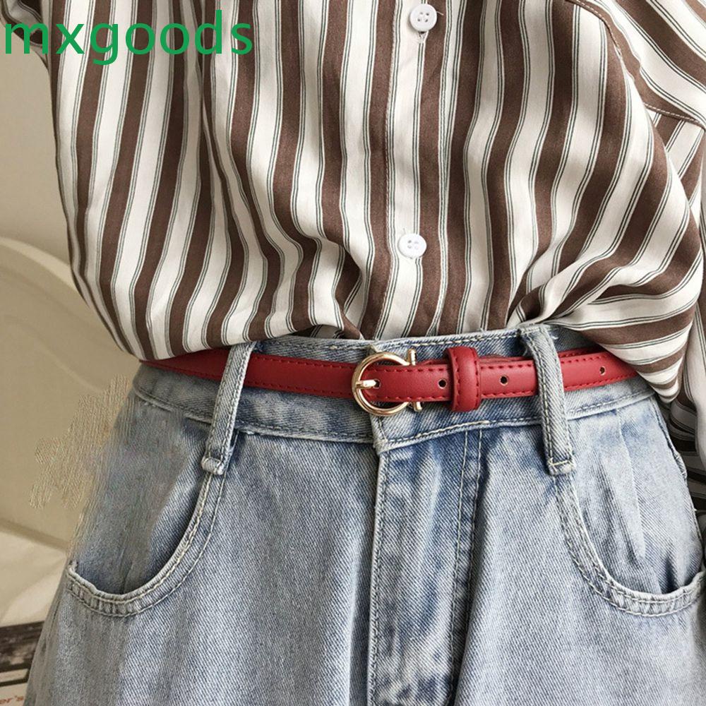 Thắt Lưng Da PU Mỏng Khóa Kim Loại Nhiều Màu Sắc Phong Cách Vintage Hàn Quốc