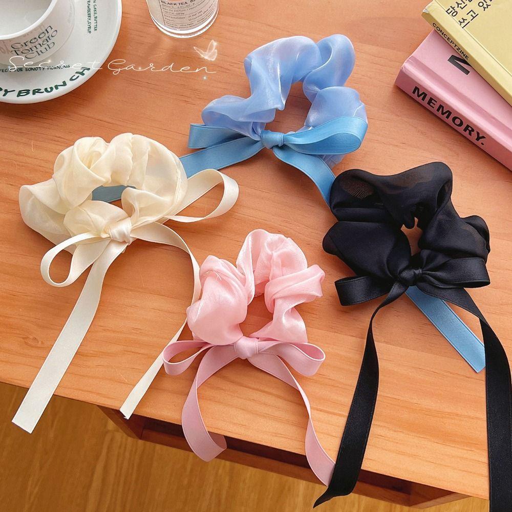 Dây Cột Tóc Cao Su Co Giãn Phối Lưới Hình Nơ Đơn Giản Thời Trang Cho Nữ