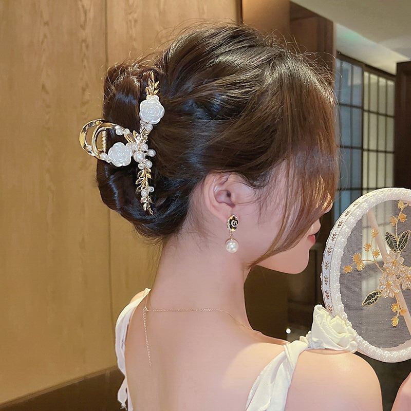 Kẹp tóc hợp kim CHLINS hình hoa hồng đính ngọc trai nhân tạo thời trang cao cấp