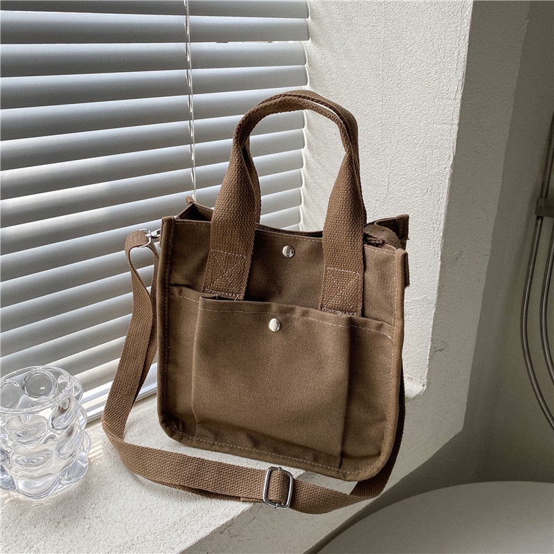 MISCHA Túi Đeo Vai Hình Vuông Cỡ Nhỏ Bằng Vải Bạt Màu Trơn Phong Cách Nhật Bản Hàng Mới Dành Cho Bạn Nữ