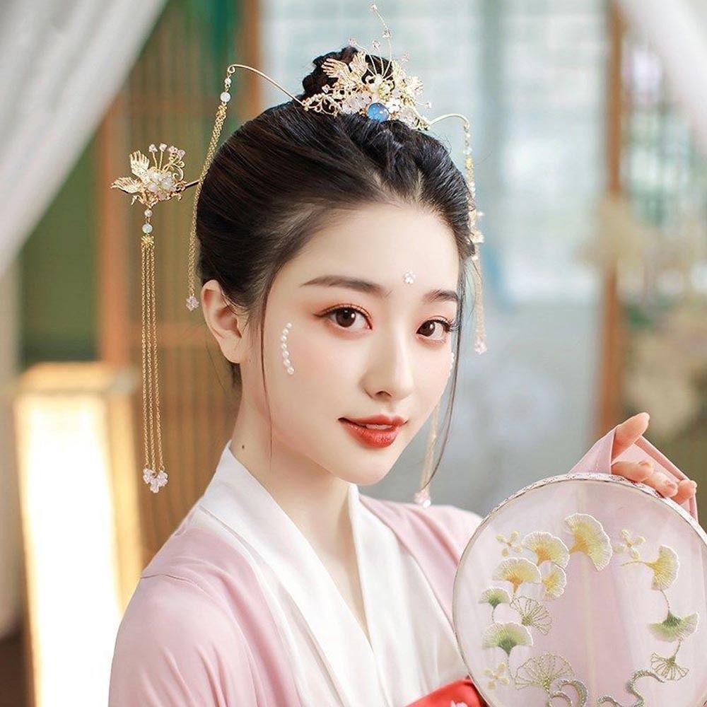 Bộ Trâm Cài Tóc Đính Hoa Và Tua Rua Phong Cách Trung Hoa Cổ Điển Ngọt Ngào Thời Trang Cho Bé Gái