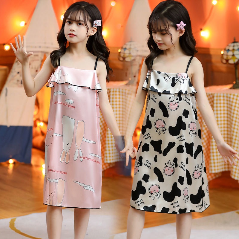 Đầm Ngủ Hai Dây Bằng Lụa Mát Mỏng Thời Trang Mùa Hè Mới Dành Cho Bé Gái