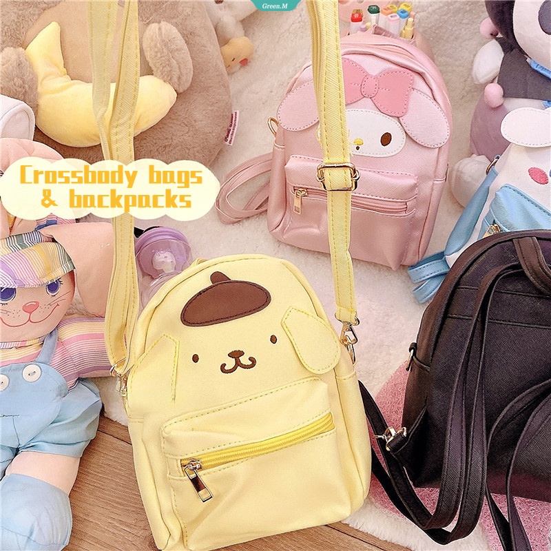 Sanrio Balo Da PU Đeo Vai Họa Tiết Hoạt Hình Mymelody Kuromi Cinnamoroll PompomPurin Nhật Bản Đáng Yêu Cho Bé Gái