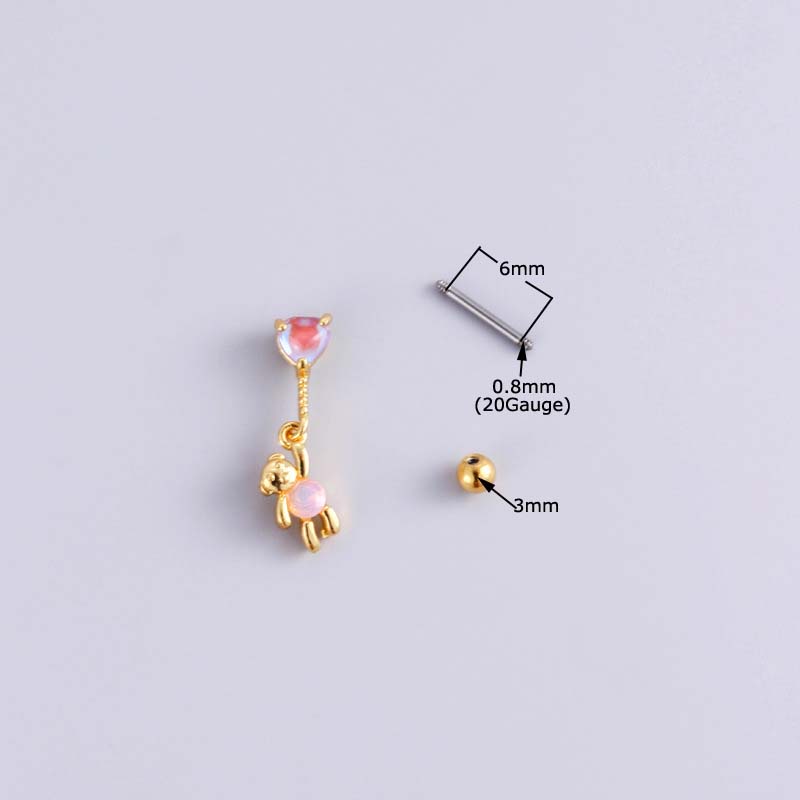 1 Khuyên Tai Đinh Tán Đôi Bằng Thép Không Gỉ Đính Đá Zircon 20Gauge Helix