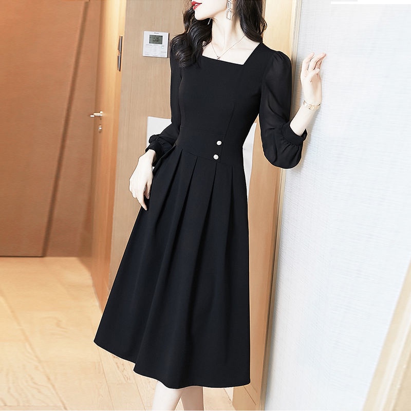 Đầm Vải Tuyn Dài Tay Màu Đen Thiết Kế Thoải Mái Thanh Lịch