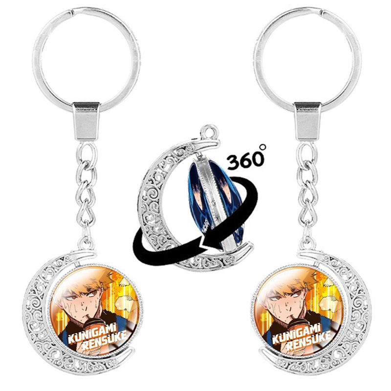 Móc Khóa Xoay Hai Mặt Đính Đá Quý Màu Xanh Dương Hình Anime