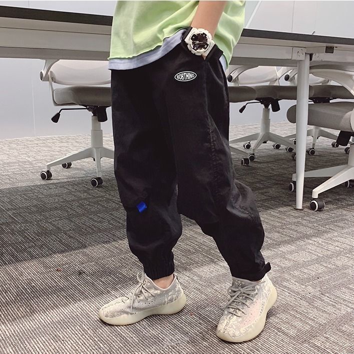 Quần Dài Thể Thao Vải Cotton Dáng Rộng Thiết Kế Cá Tính Cho Bé Trai