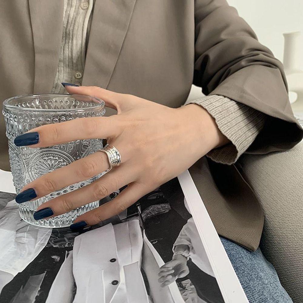 Nhẫn Hở Khắc Chữ WMES15H Màu Xanh Lá Bằng Đồng Phong Cách Hàn Quốc Có Thể Điều Chỉnh