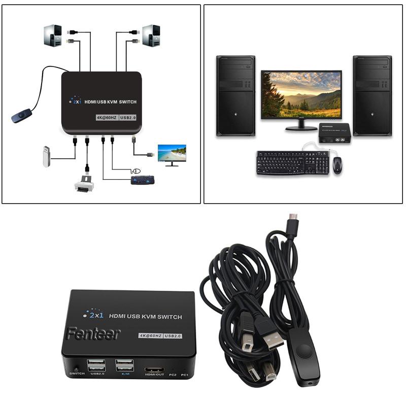 Công Tắc Chia Sẻ Bàn Phím KVM Hỗ Trợ Chuột Máy Tính 4K @ 60Hz