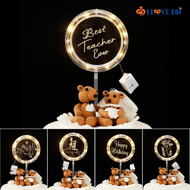 Đèn LED Tròn Acrylic Trong Suốt 3 Chế Độ Sáng Điều Chỉnh Được Dùng Trang Trí Bánh Kem / Món Quà Valentine