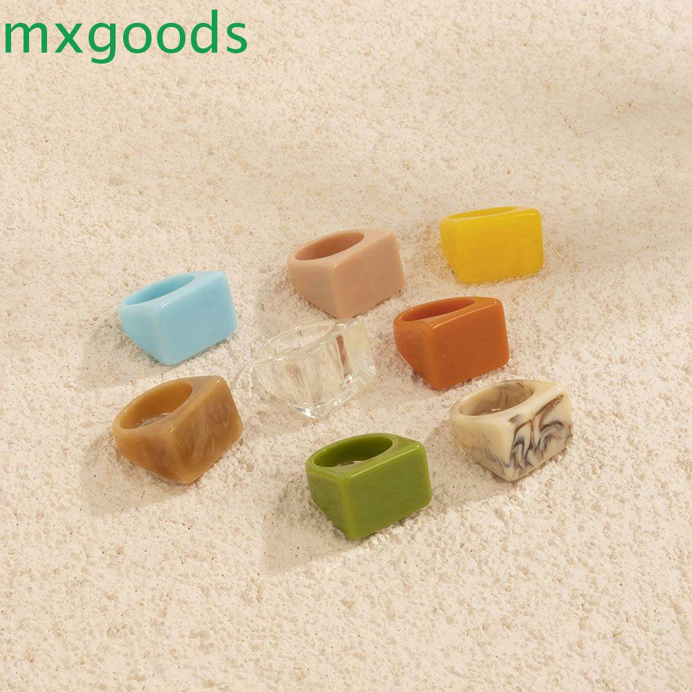 Nhẫn Nhựa Resin Trong Suốt Hình Vuông / Chữ Nhật Màu Kẹo Trơn Phong Cách Punk Thời Trang Cho Nữ 2021