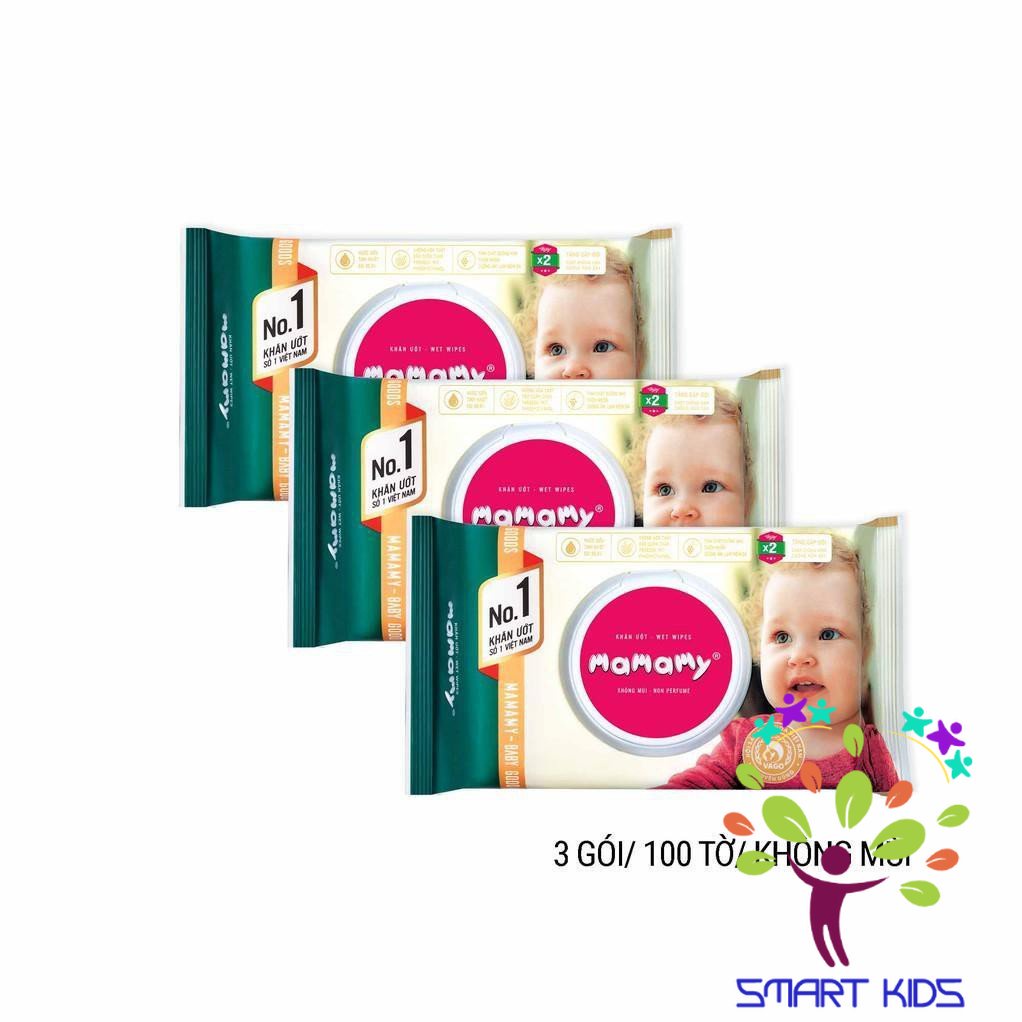 Combo 3 Gói Khăn Ướt Mamamy 100 Tờ, Nắp Không Mùi
