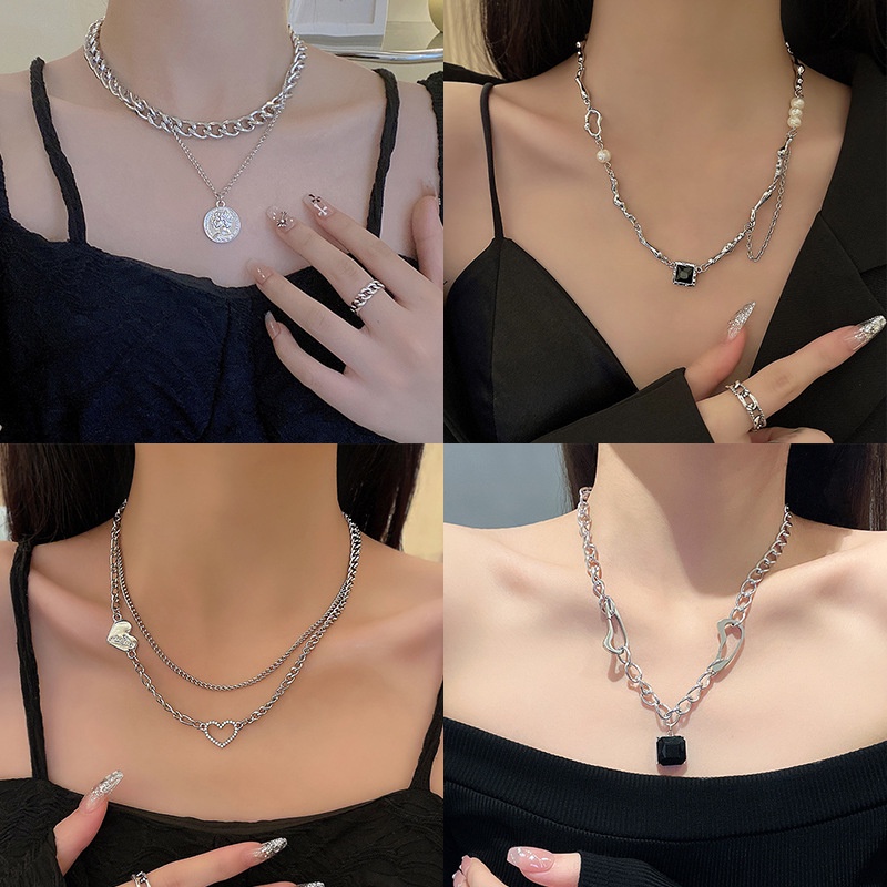 Dây Chuyền Mặt Ống Hút Bằng Thép Titan Đính Ngọc Trai Thời Trang Cho Nữ