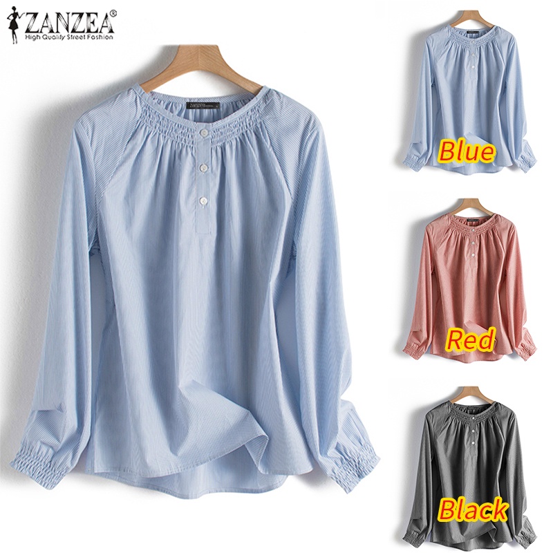 Áo ZANZEA tay dài cổ tròn họa tiết sọc thời trang cá tính cho nữ