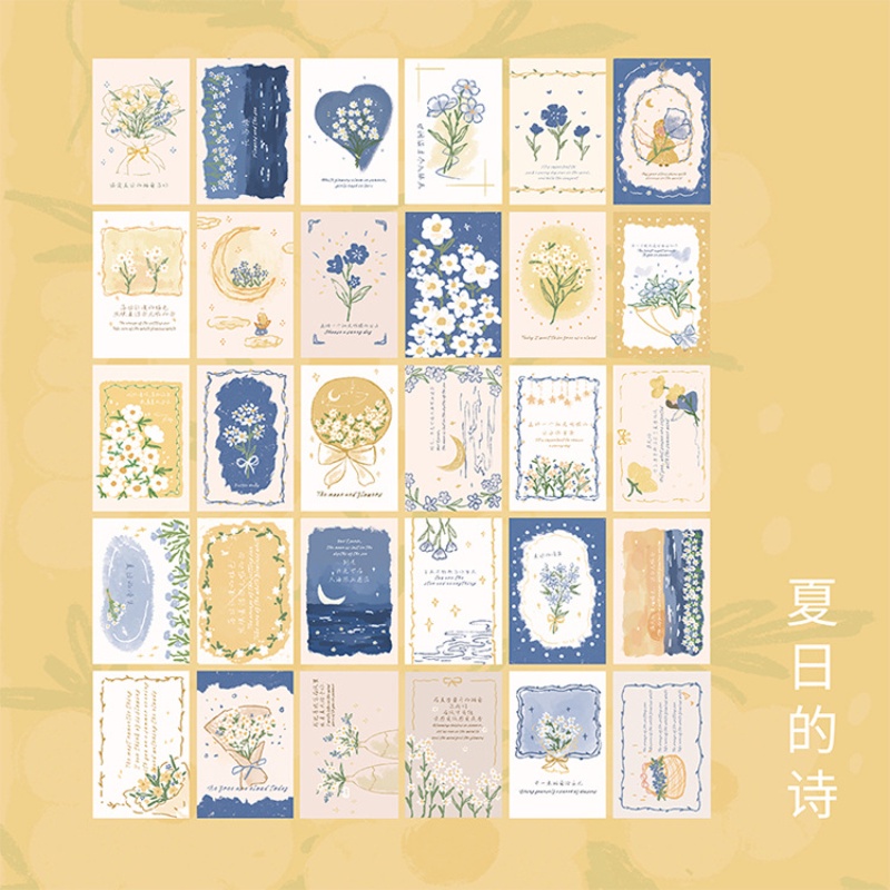 Set 30 Tấm Thẻ Ghi Chú Họa Tiết Hoa Tươi Mới Phong Cách Mùa Hè