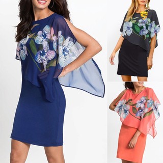 Đầm Chiffon Mỏng Cổ Tròn Xẻ Tà Cột Dây In Họa Tiết Hoa Thời Trang Mùa Xuân Cho Nữ