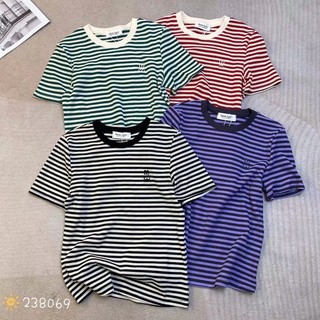 Áo thun xốp nữ tay ngắn cổ tròn kẻ sọc thêu hình thỏ hàng Quảng Châu chất cotton, áo phông mùa hè chất mát 238069 5
