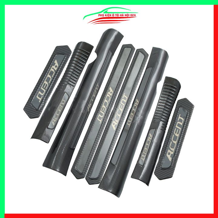 Ốp bậc cửa, nẹp bước chân Accent 2018-2023 vân cacbon chống trầy bảo vệ trang trí xe