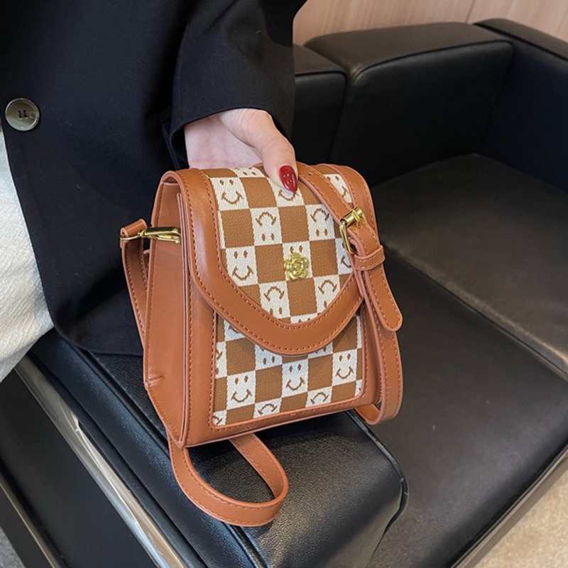 Túi Đeo Chéo Nhỏ Họa Tiết Caro retro Chất Lượng Cao Thời Trang Cho Nữ