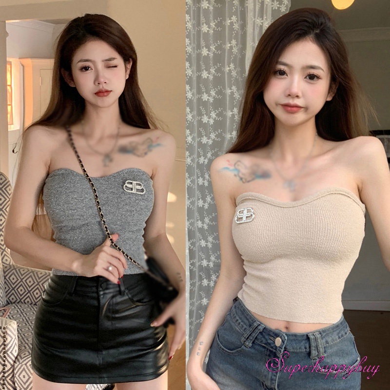 Áo Dệt Kim Không Dây Dáng Ôm Thời Trang Cho Nữ