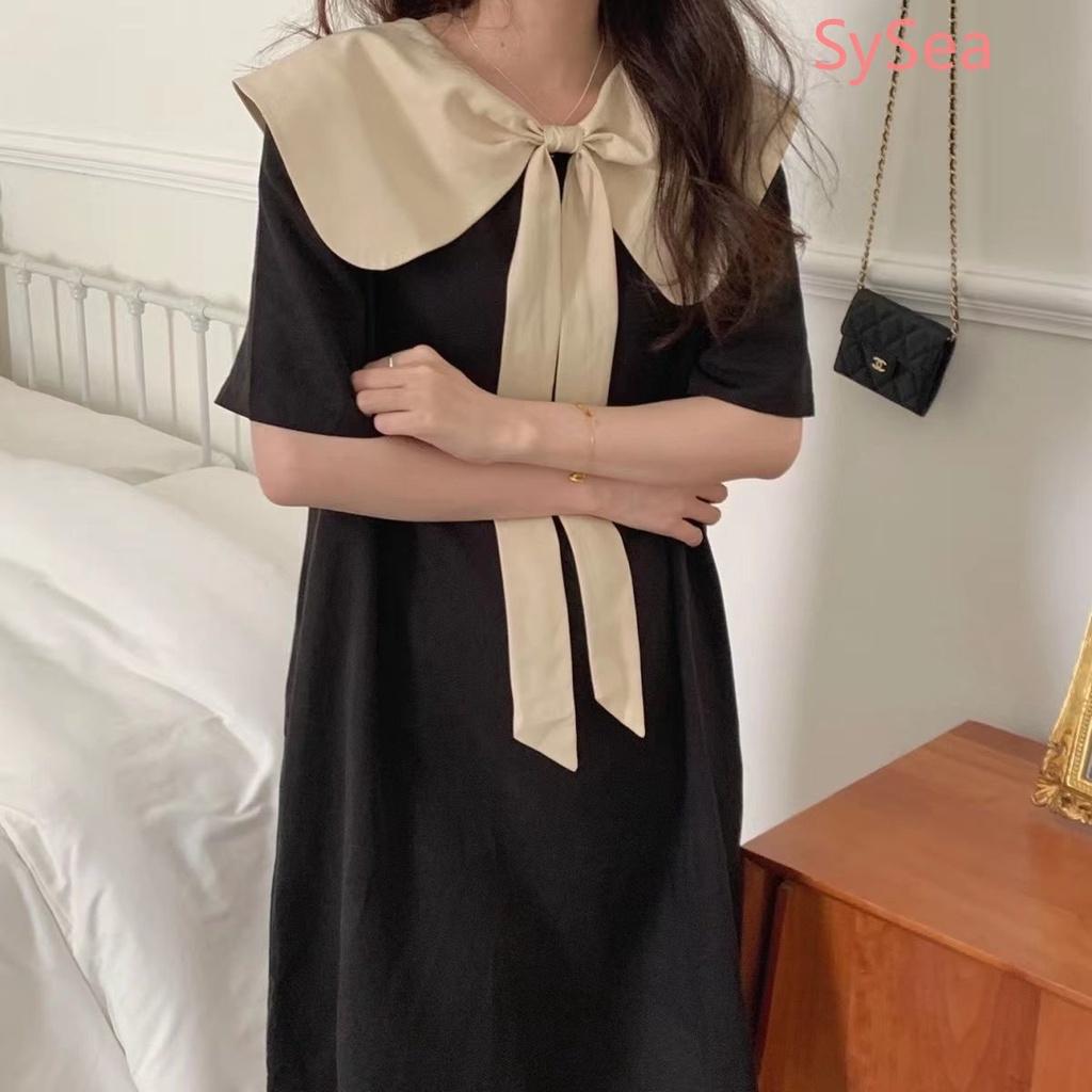 Plus Đầm Cổ Búp Bê Thắt Nơ Xinh Xắn Thời Trang Kiểu Pháp Cho Nữ